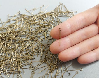 100 PCS - 21 gauge x 18 mm Antique Gold plated Brass, Eyepins, Basic Findings [ EBF0078 ]