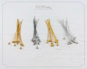 10 PCS - 07 x 50 mm gold plated over brass, 3mm Ball Pin, basic finding, basic supply for girls bracelet necklace part [ EBF0024-50 ]