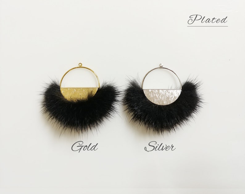 necklace Charm 2 pcs Indie Pink ECT0039-IP Half moon mink fur pendant Natural Genuine Mink Pom pom Tassel supply for earrings