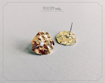 2 PCS - 18 mm Gold plated brass,  Unique bumpy Post Earring, geometirc connector making supply girl earrings necklace charm [ EM0301E-G ]