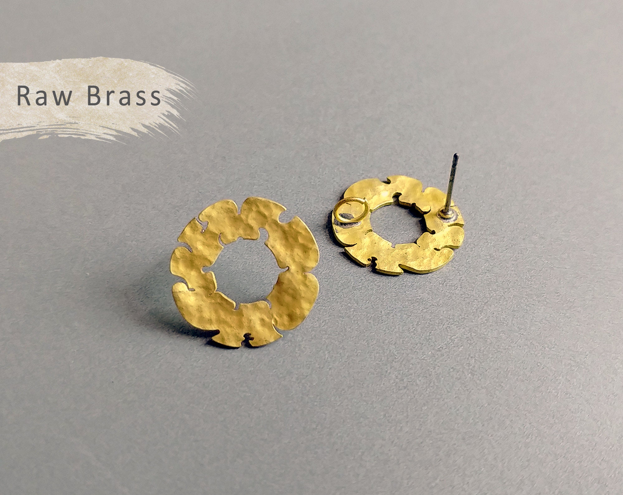 Round Raw Brass Textured Earring Findings for Jewelry Making. 2