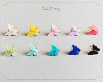 2 PCS - 10mm Acrylic Pearl Butterfly Earring Stud, Plastic Earring Post, Cellulose Acetate Earring, Butterfly [ EPG0054E-YE ]