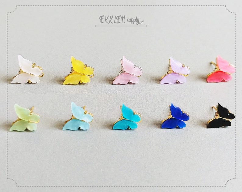 Butterfly 10mm Acrylic Pearl Butterfly Earring Stud Cellulose Acetate Earring EPG0054E-YE 2 PCS Plastic Earring Post