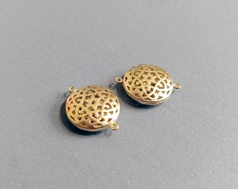 2 PCS - 15mm matte gold plated, Oriental pattern Filigree round Connector earring pendant charm bracelet connector [ EM0022-MG ]