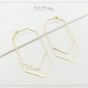 2 PCS - 44x25mm Matte gold plated Brass, Geometric Hoop earring, supply for woman, making jewelry, earring stud connector  [ EM0060-MG ]