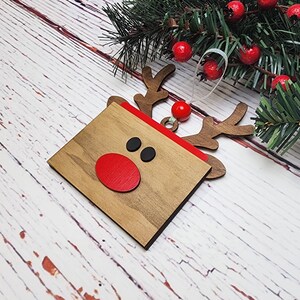 Adorno de reno / Adorno para porta tarjetas de regalo / Decoración navideña / Adorno de madera hecho a mano / Adorno cortado con láser / Decoración para árbol de Navidad /