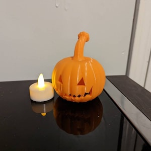 Jack-o'-lantern LED Tea Light Cover/ Halloween LED Candle Holder/ 3d Printed Pumpkin