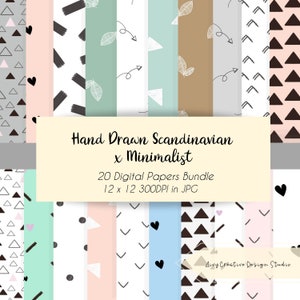 Pacchetto di carte digitali minimaliste scandinave disegnate a mano / Design Scandi / Semplice e colorato / Design delle carte / Uso commerciale