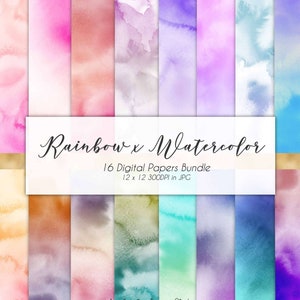 Colorful Rainbow Watercolor Gradient Digital Papers Pack | Ombre | Marketing Material | Card Design | Commercial Use