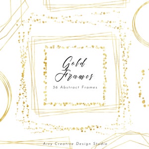 Gold Abstract Frames Clip Art Bundle | Transparent PNG Files | Marketing Material | Wedding Frames | Commercial Use