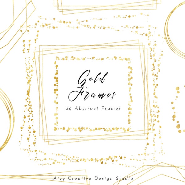 Gold Abstract Frames Clip Art Bundle | Transparent PNG Files | Marketing Material | Wedding Frames | Commercial Use