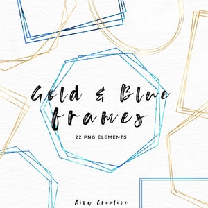 Gold and Blue Abstract Frames Clip Art Bundle | Transparent PNG Files | Marketing Material | Wedding Frames | Commercial Use