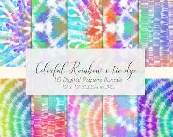 Colorful Rainbow x Tie Dye Digital Papers Set  | Colorful Gradient | Card Design | Commercial Use | Tie Dye | Dye Art