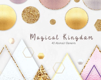 Magical Kingdom Metallic Geometric Abstract Clip Art Set | Transparent PNG Files | Marketing Material | Wedding | Commercial Use