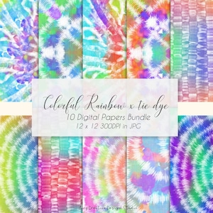 Colorful Rainbow x Tie Dye Digital Papers Set  | Colorful Gradient | Card Design | Commercial Use | Tie Dye | Dye Art
