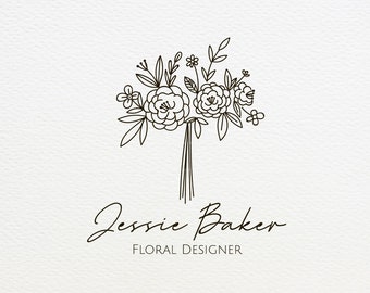 Line Art Flower Logo Design in Black White and Gold | Leaf Logo | Botanical Logo | Natural Logo | Premade Logo | Floral Logo | EPS