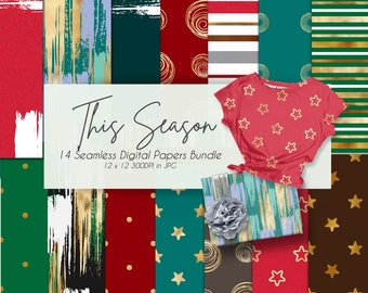 This Season Christmas 14 Seamless Digital Papers Set | Elegant Gold | Winter | Christmas | Festival