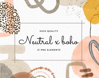 Neutral x Boho Clip Art Set | PNG | Marketing Material | Social Media | Commercial Use