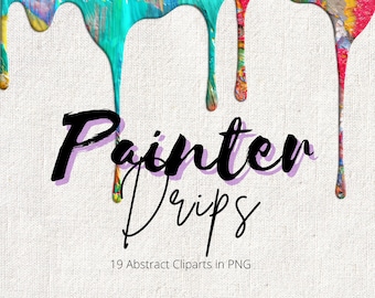 Painter Acrylic Drips Abstract Clip Art Set | Transparent PNG Files | Marketing Material | Realistic | Commercial Use