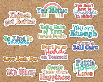 12 Positivity Mental Health Stickers Bundle | Print and Cut | Suitable for Cutting Machine