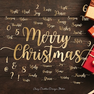 100 textos navideños y palabras de Año Nuevo Clipart / Archivos PNG transparentes / Superposiciones de Navidad / Feliz Año Nuevo / Uso comercial