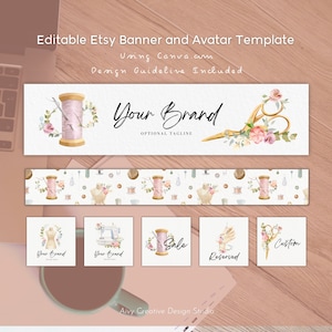 Classic Sewing Etsy Shop Banner and Store Logo, Sewing Banner, Sewing Logo, Etsy Shop Kit image 1