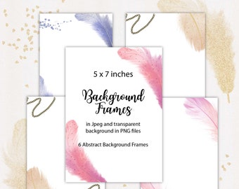 6 Minimalist Feather Abstract Frames in PNG and JPEG files | Invitation | Wedding | Party | Social Media | Commercial Use