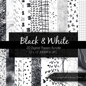 Scandinavian Black & White Digital Papers Pack | Social Media | Craft | Commercial Use