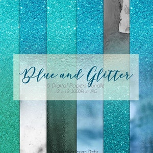 Ocean Blue and Glitter Gradient Art Digital Paper Set | Marketing Material | Card Design | Commercial Use