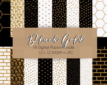 Black and Gold Digital Papers Pack | Social Media | Craft | Commercial Use