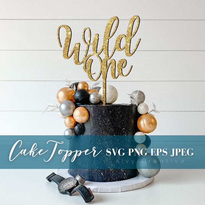 WILD ONE First Birthday Cake Topper – Golden Glitter Crown Banner For Baby Showers, Gender Reveal & Celebrations