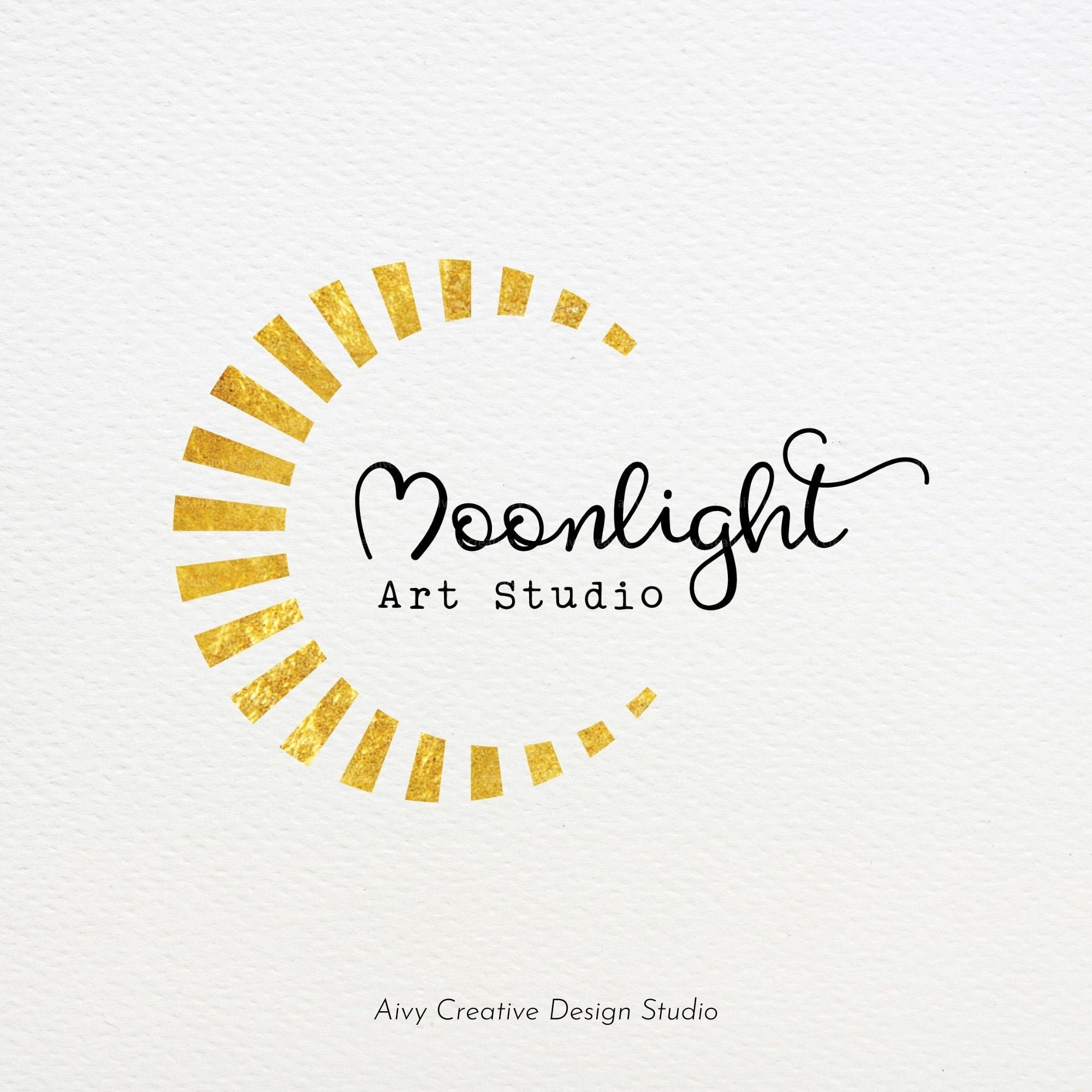 Mond Halbmond Logo Design In Schwarz Weiss Und Gold Boho Logo Etsy