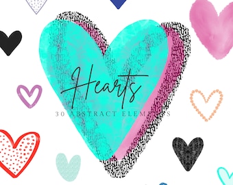 30 Colorful Hearts Series Clip Art Set | Transparent PNG Files | Party | Valentine's Day | Digital Art | Personal and Small Business Use