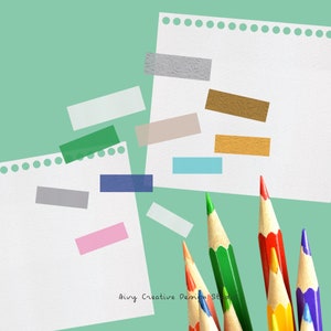 May include: A white sheet of paper with a dotted border and several colorful sticky notes attached. The paper has the text "Airy Creative Design Studio" written on it. There are also several colored pencils on a green background.