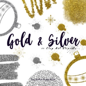 Gold & Silver Christmas Abstract Clip Art Set | Transparent PNG Files | Marketing Material | Christmas | Birthday | Commercial Use