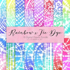 16 Rainbow Tie Dye Digital Papers Set, Tie Dye Digital Papers, Rainbow Digital Papers