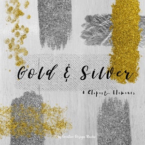 Stylish Gold & Silver Brush Strokes Clip Art Set | Transparent PNG Files | Halloween | Wedding | Birthday | Commercial Use