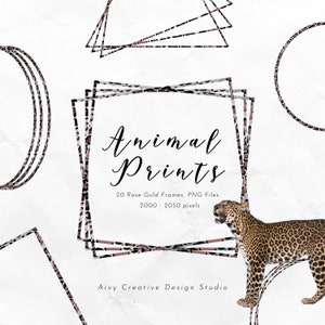 20 Rose Gold Animal Prints Abstract Frames Clip Art Set | Transparent PNG Files | Marketing Material | Wedding | Commercial Use