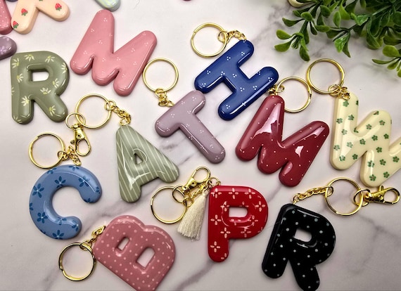 Custom Polymer Clay Initial Keychain | Hand-Painted Bag Charm & Gift