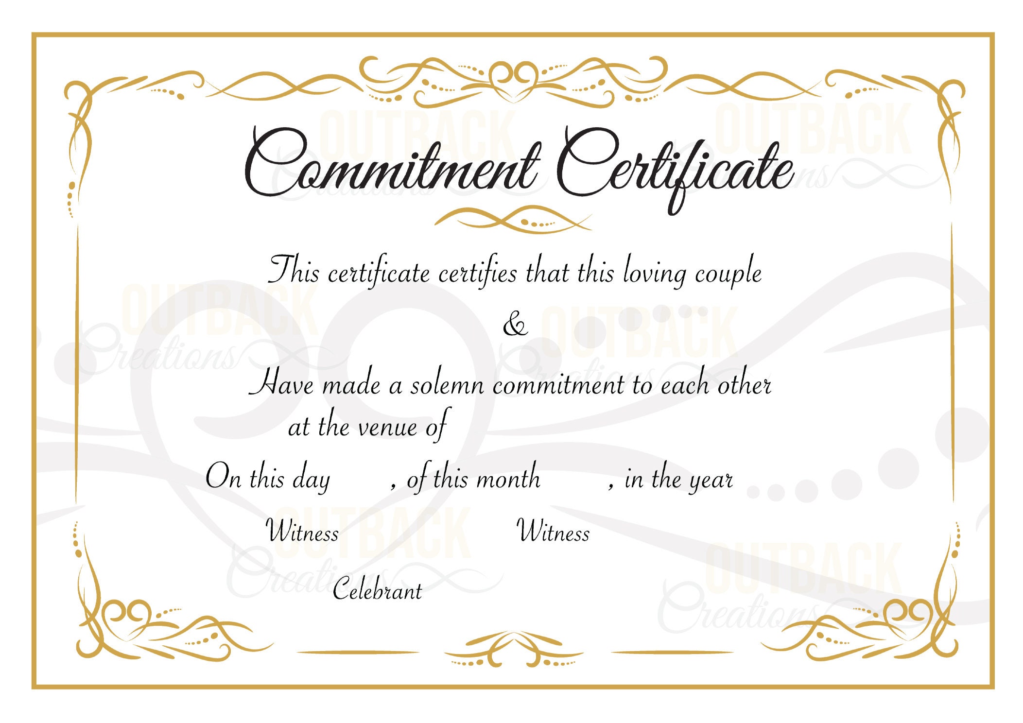 Commitment Certificate Celebrant Certificates | Etsy