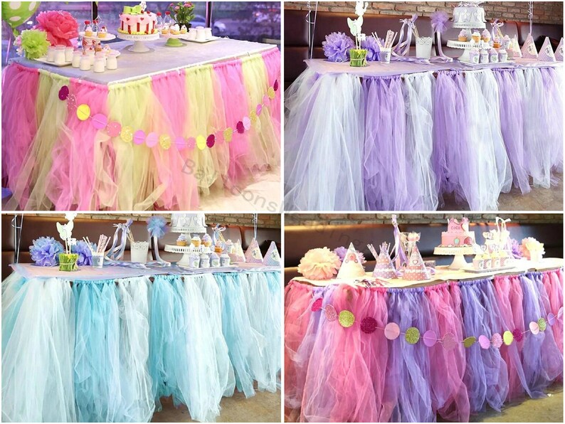 Custom Any Length Tulle Table Skirt Rainbow Tutu Skirts For Party Wedding Birthday Baby Shower Decoration 80cm High