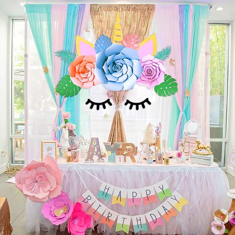 Unicorn Party Paper Flowers Birthday Decoration Wedding Girls Room Nursery Wall Decor Baby Shower Unicorn Backdrop Paper Flower Set