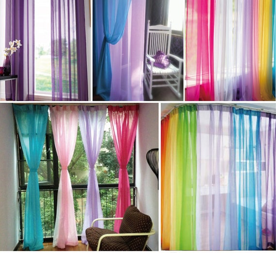 Colorful Sheer Curtains Elegant Tulle Voile Window Curtain Etsy