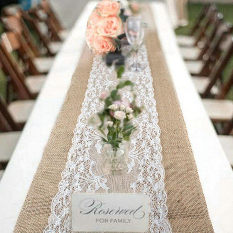 3yard 12inch Table Runner Burlap Lace Ribbon Wedding Party Lace Jute Table Runner Burlap Fabric For Chair Sashes Lace Wedding Decor Supplies