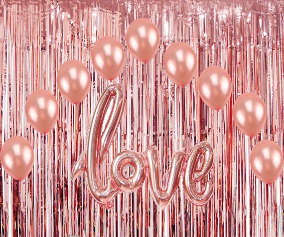 Photo Backdrop Rose Gold Foil Curtains Metallic Foil Fringe Etsy
