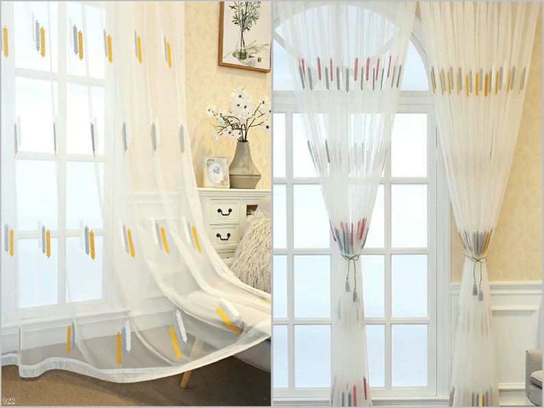 Custom Size Semi Sheer Curtains Wheat Embroidery Window Etsy