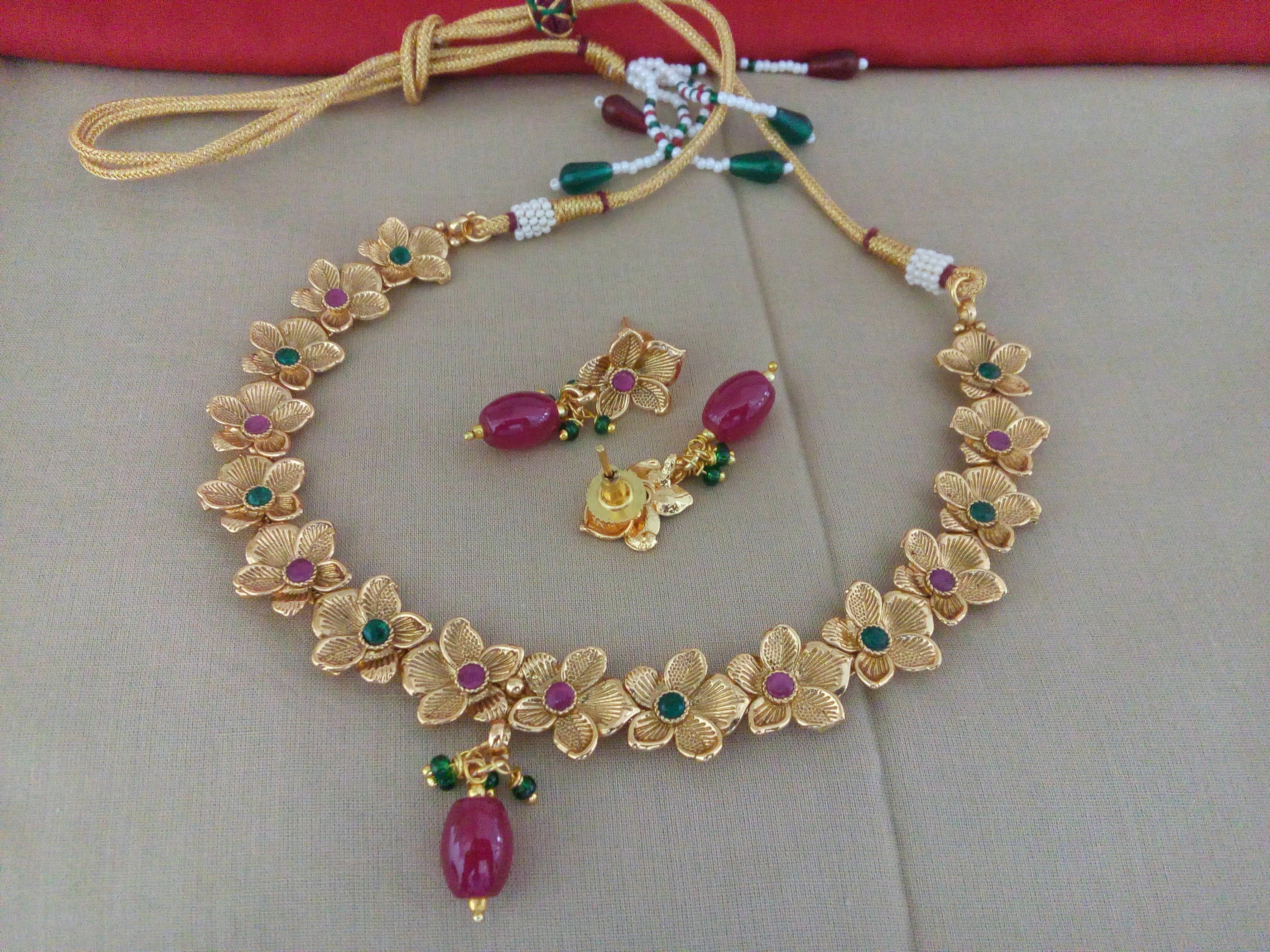 Indian Jewelry Bollywood Flower Necklace Set Ethnic Gold - Etsy