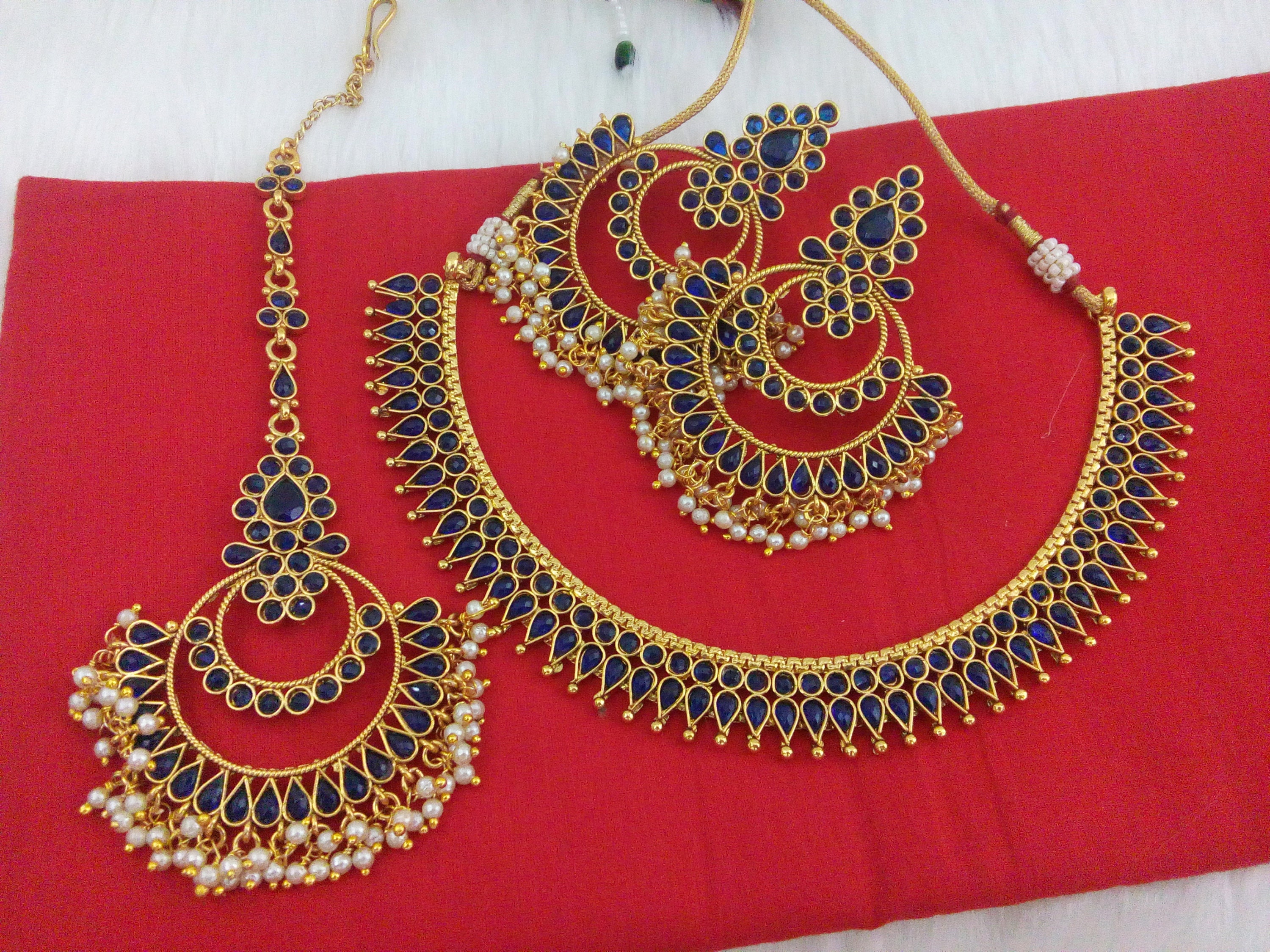 Indian Fashion Jewelry Ethnic Wedding Necklace Earring Tikka Set Gold Plated New