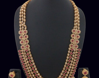 Indian Jewelry Long Necklace Set Bollywood Ethnic Long Set Earring Gold Plated Traditional Wedding Party Wear Long Jewelry Set