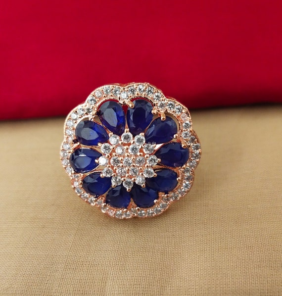 Indian Jewelry American Diomand Finger Ring Bollywood Ethnic Rose Gold Plated Cz American Diamond Ring Party Wear Jewelry